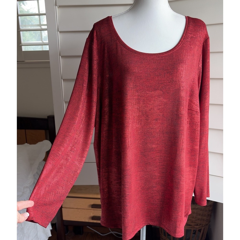 Westport 1962 Women 3X Polyester Blend Red Metallic Stretch Knit Tunic Top LS
